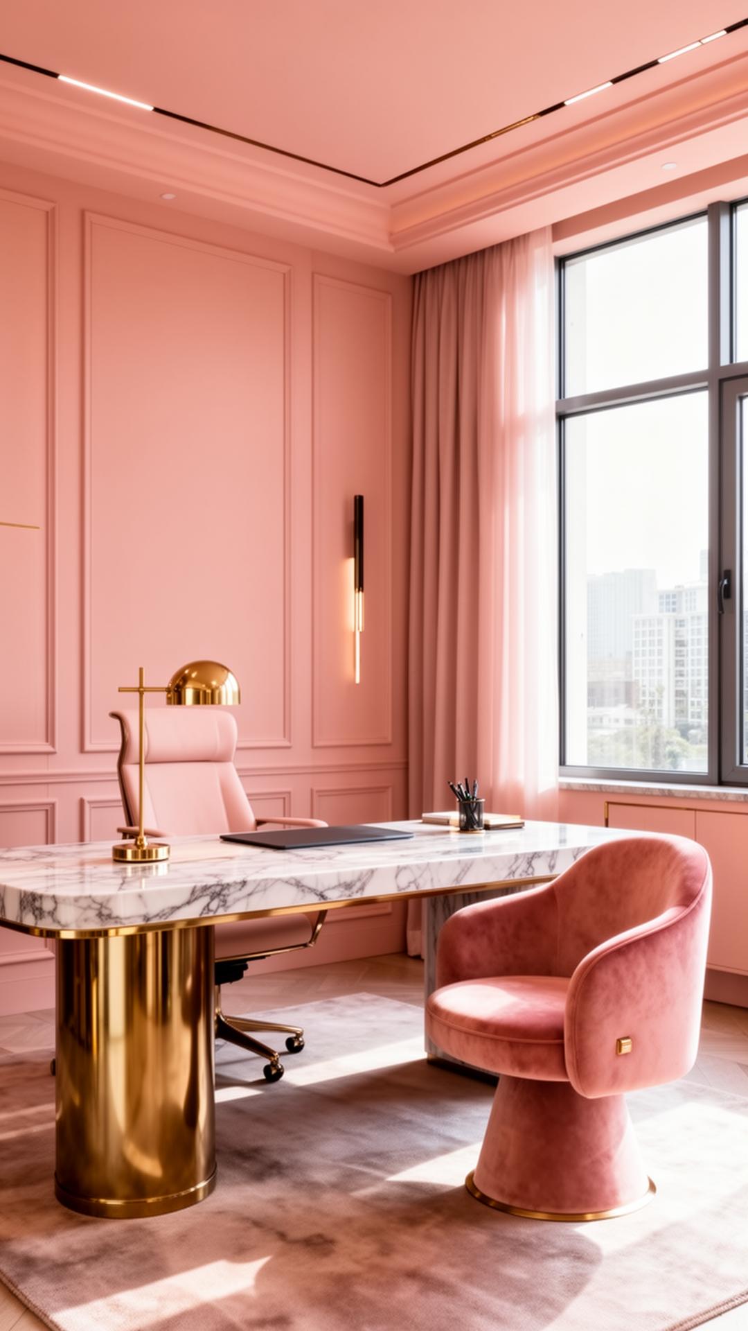 Renovated luxury interior with gold and pink accents